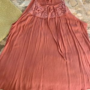 Gauzy embroidered halter look top